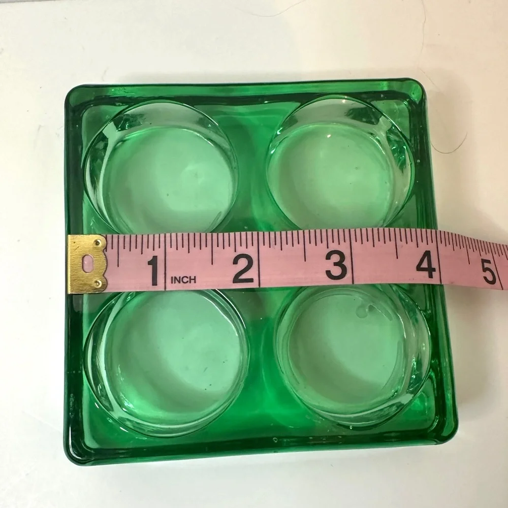 Set of 2 Vintage Blenko Style Square Green Glass Cube Tea Light Candle Holders